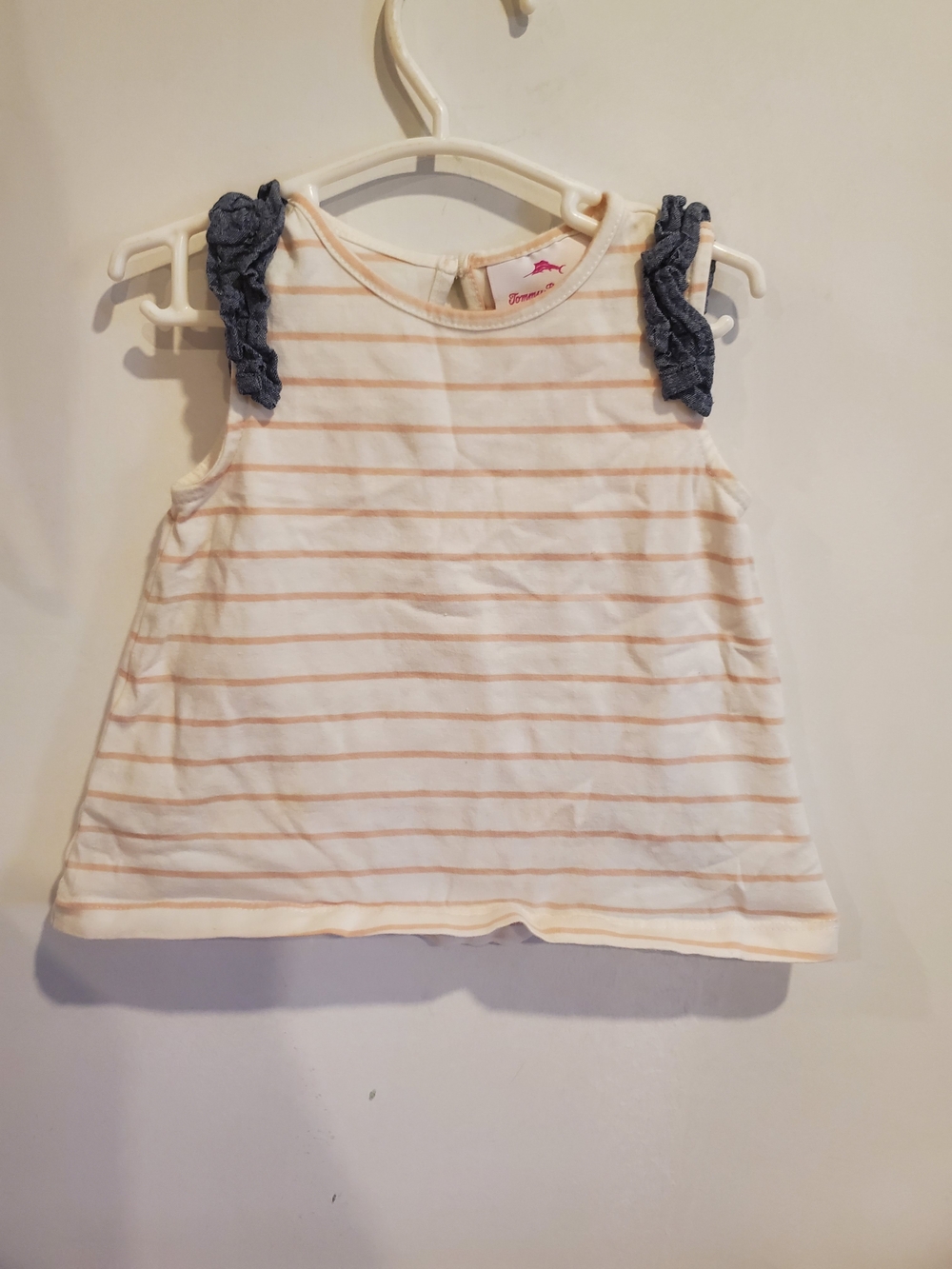 Tommy Bahama Cream & Navy Striped Ruffle Tank Top